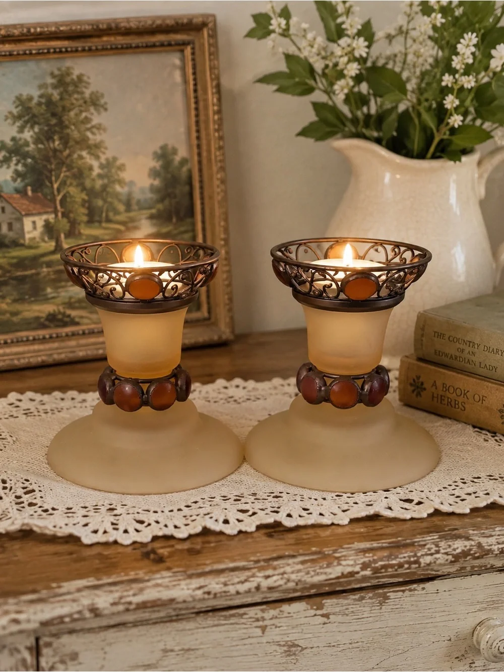 Vintage Paris Art Nouveau Retro Style Taper Candle Holders by PartyLite
